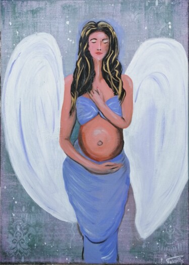 Peinture intitulée "Maman'ange bleue" par Pascaly, Œuvre d'art originale, Acrylique