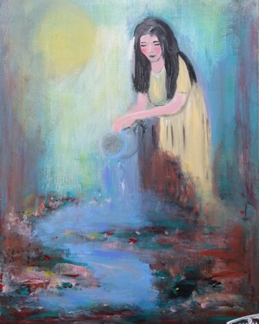 Malerei mit dem Titel "La chamane Aquarius" von Pascaly, Original-Kunstwerk, Acryl