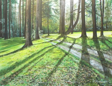 Painting titled "Dans le parc de Tré…" by Pascal Riviere, Original Artwork, Acrylic Mounted on Wood Stretcher frame