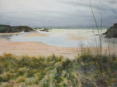 Painting titled "Plage à Belle île e…" by Pascal Riviere, Original Artwork, Acrylic