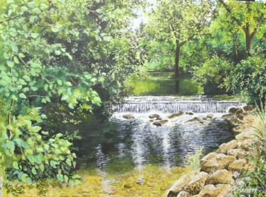 Painting titled "Au bord de l'eau en…" by Pascal Riviere, Original Artwork, Acrylic