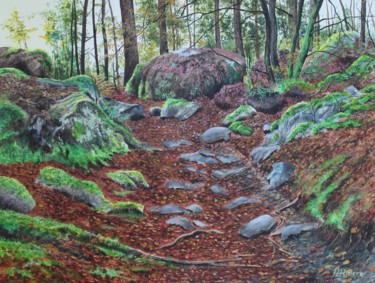 Painting titled "En forêt de Fontain…" by Pascal Riviere, Original Artwork, Acrylic Mounted on Wood Stretcher frame