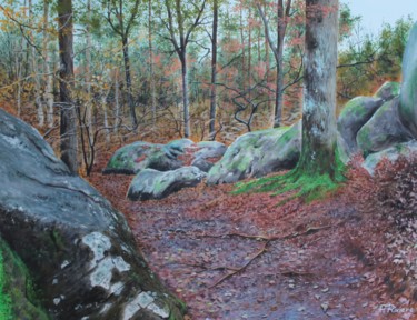 Malerei mit dem Titel "En forêt de Fontain…" von Pascal Riviere, Original-Kunstwerk, Acryl Auf Keilrahmen aus Holz montiert