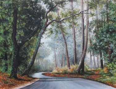 Painting titled "Sur une route des L…" by Pascal Riviere, Original Artwork, Acrylic Mounted on Wood Stretcher frame