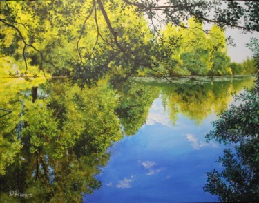 Painting titled "les bords de Seine…" by Pascal Riviere, Original Artwork, Acrylic Mounted on Wood Stretcher frame