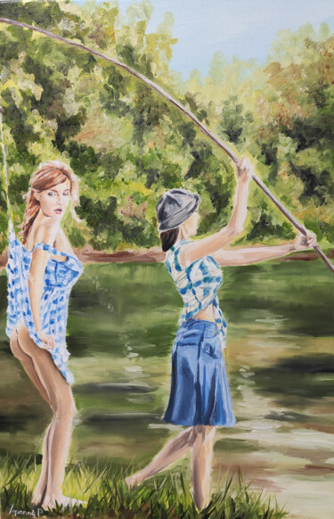 Pittura intitolato "The Fisher Girls" da Pasha Laponog, Opera d'arte originale, Olio