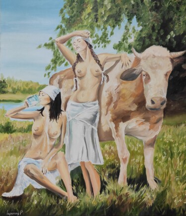 Painting titled "Summer heat-Erotic…" by Pasha Laponog, Original Artwork, Oil