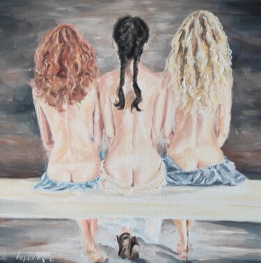 Painting titled "Three beautiful nak…" by Pasha Laponog, Original Artwork, Oil