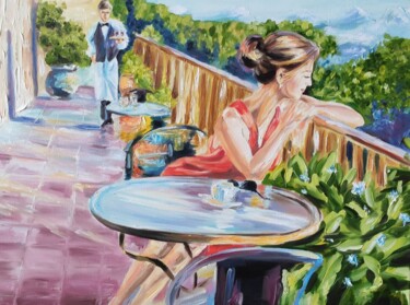 Painting titled "Lovely girl on the…" by Pasha Laponog, Original Artwork, Oil