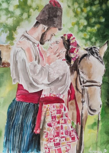 Painting titled "Ukrainian Folk-The…" by Pasha Laponog, Original Artwork, Watercolor