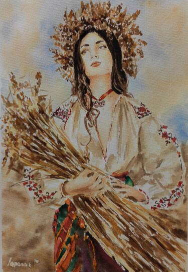 Pittura intitolato "Ukrainian woman in…" da Pasha Laponog, Opera d'arte originale, Acquarello