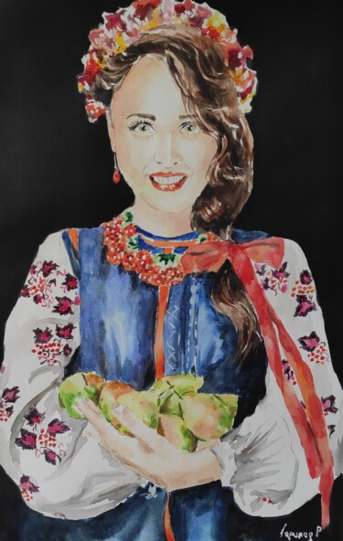 Painting titled "Ukrainian Folk-Ripe…" by Pasha Laponog, Original Artwork, Watercolor