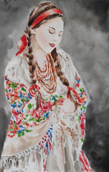 Painting titled "Ukrainian Folk- Ukr…" by Pasha Laponog, Original Artwork, Watercolor