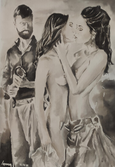 Malerei mit dem Titel "The passion -Erotic…" von Pasha Laponog, Original-Kunstwerk, Aquarell