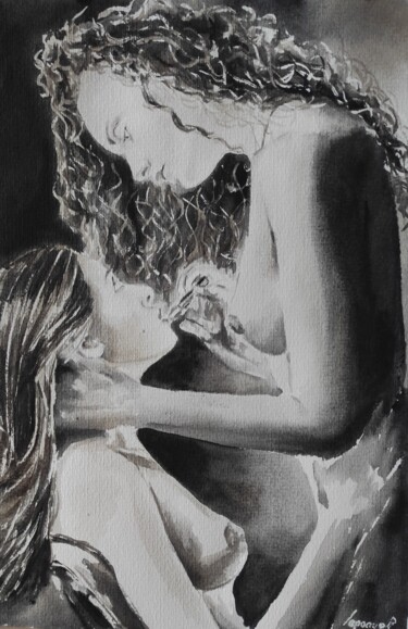 Картина под названием "Lipstick-Erotic pai…" - Pasha Laponog, Подлинное произведение искусства, Акварель