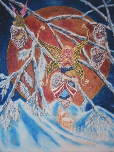 Painting titled "Snow Fairies" by Pasquale Desantis, Original Artwork, Oil Mounted on Wood Stretcher frame