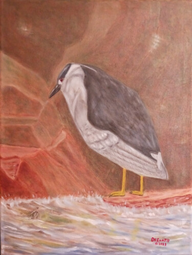 Pintura titulada "Black Crown Heron" por Pasquale Desantis, Obra de arte original, Oleo Montado en Bastidor de camilla de ma…