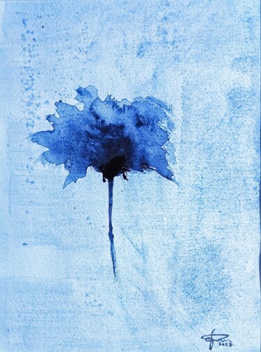 Pintura titulada "Fiore blu su fondo…" por Pasquale Luzzo, Obra de arte original, Acuarela