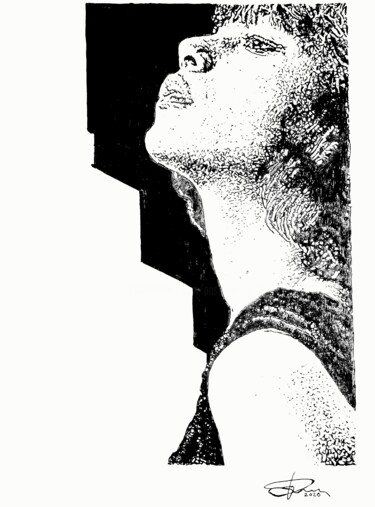 Disegno intitolato "Ritratto di donna 3" da Pasquale Luzzo, Opera d'arte originale, Biro