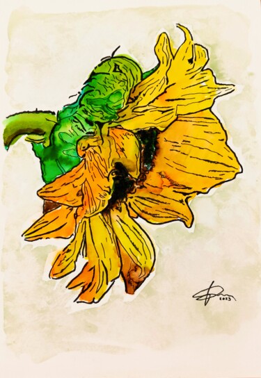 Drawing titled "Fiore 3" by Pasquale Luzzo, Original Artwork, Watercolor