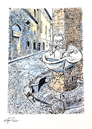 Dibujo titulada "FONTANA DELLO SPRON…" por Pasquale Luzzo, Obra de arte original, Acuarela