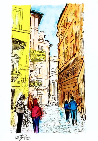 Dessin intitulée "VICOLO DI ROMA" par Pasquale Luzzo, Œuvre d'art originale, Aquarelle