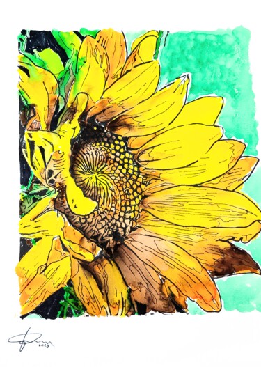 Drawing titled "GIRASOLE 5" by Pasquale Luzzo, Original Artwork, Watercolor