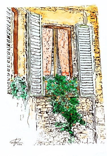 Drawing titled "FINESTRA" by Pasquale Luzzo, Original Artwork, Watercolor