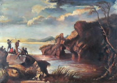Pittura intitolato "Briganti su uno sco…" da Pasquale Minervino (Minervino), Opera d'arte originale, Olio Montato su Telaio…