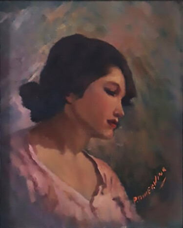 Painting titled "Figura di donna" by Pasquale Minervino (Minervino), Original Artwork, Oil Mounted on Wood Stretcher frame
