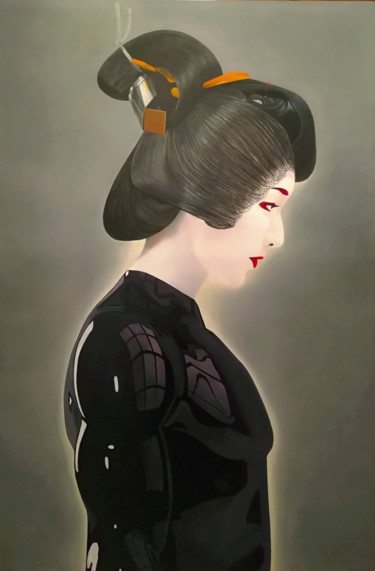 Schilderij getiteld "Cyborg Geisha" door Pasquale Pacelli, Origineel Kunstwerk, Olie