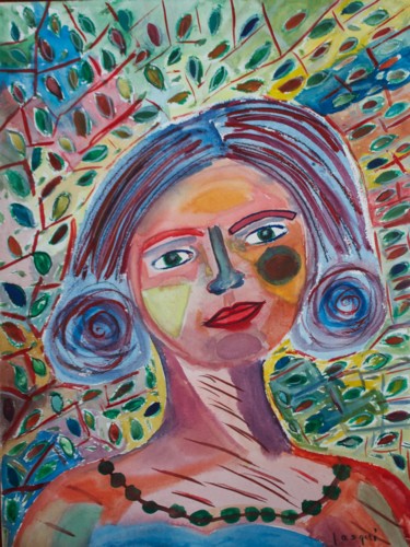 Painting titled "portrait-feminin-aq…" by Pasqui Romild, Original Artwork