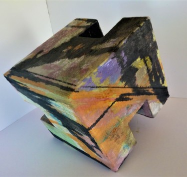 Equilibre cube coloré Sculpture intitulée "Equilibre cube colo…" par Dominique Jolivet, Œuvre d'art originale, Céramique