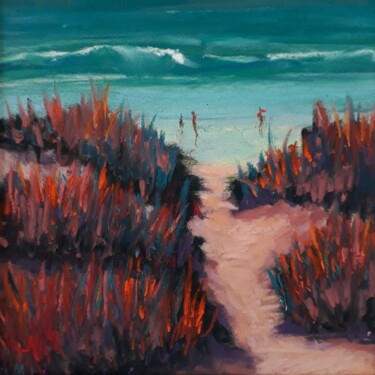 Pintura intitulada "Sur la plage" por Corinne Romand-Maitrepierre, Obras de arte originais, Pastel Montado em Vidro