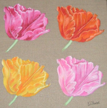 Peinture intitulée "4 Tulipes" par Pastel Créations, Œuvre d'art originale, Huile
