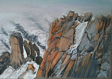 La Dent du Géant dans le massif du Mont-Blanc. Dessin intitulée "La Dent du Géant da…" par Philippe Allier, Œuvre d'art originale, Pastel