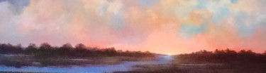 Painting titled "River Memories 12x48" by Pam Carlson, Original Artwork, Acrylic