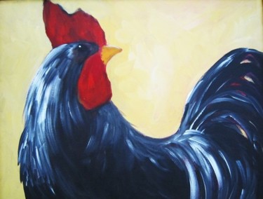 Painting titled "Black Rooster" by Pam Carlson, Original Artwork