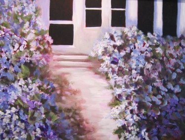 Painting titled "Blue Hydrangeas out…" by Pam Carlson, Original Artwork