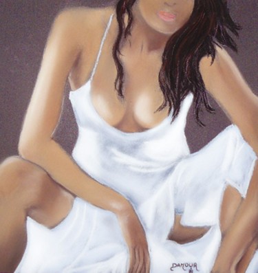 Dessin intitulée "Robe blanche" par Nathalie Damour, Œuvre d'art originale