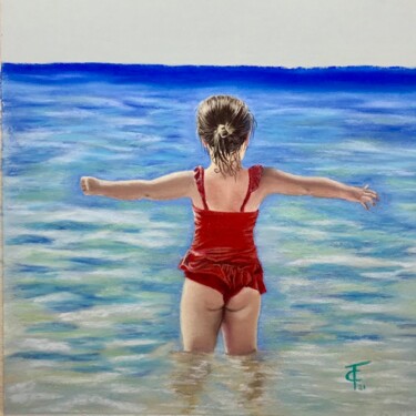 Drawing titled "La mer!" by Pastels Et Velours, Original Artwork, Pastel Mounted on Cardboard