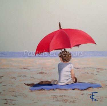 Drawing titled "Parapluie rouge" by Pastels Et Velours, Original Artwork, Pastel
