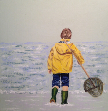 Dessin intitulée "Pêche en mer" par Pastels Et Velours, Œuvre d'art originale, Pastel Monté sur Carton