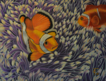 Dessin intitulée "Dans l'océan" par Pastels Et Velours, Œuvre d'art originale, Pastel Monté sur artwork_cat.