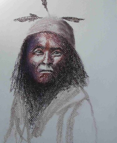 Peinture intitulée "le vieil indien" par Jacqueline Feutren, Œuvre d'art originale
