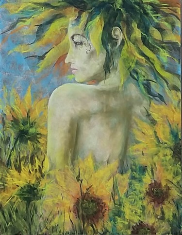 Peinture intitulée "Tourneseule en tour…" par Mireille Désir Valéry, Œuvre d'art originale, Pastel