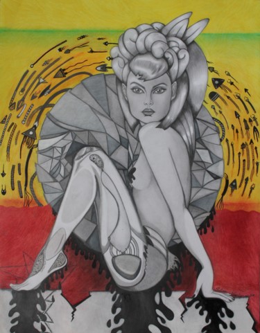 Drawing titled "Muse Meca" by Pasthete // Salima Woestyn, Original Artwork, Pencil