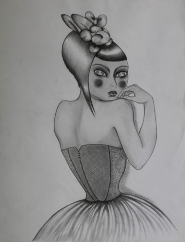 Dessin intitulée "mademoiselle du fut…" par Pasthete // Salima Woestyn, Œuvre d'art originale, Crayon