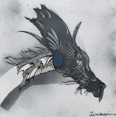 Картина под названием "Dragon gris anthrac…" - Pasthete // Salima Woestyn, Подлинное произведение искусства