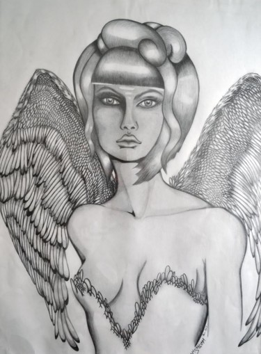 Drawing titled "Ange protecteur" by Pasthete // Salima Woestyn, Original Artwork, Pencil